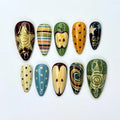 Autumn Press On Nails with Retro Apple & Plaid , Handmade Vintage Fake Nails in Almond Shape , Cute Fall Nail Art for Everyday | JC473UC