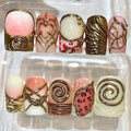Chocolate Swirl Press On Nails | Coquette Heart Gold Chrome Fake Nails