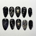 3D Macabre Tooth Press On Nails | Dark Gothic Horror Vibe | Edgy Black Almond Nails | Lily Of The Valley Nail | Textured 3D Charm Art Nail