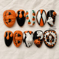 Spooky Halloween Press On Nails, 3D Pumpkin Ghost Nail Set, Handmade Haunted House Designs