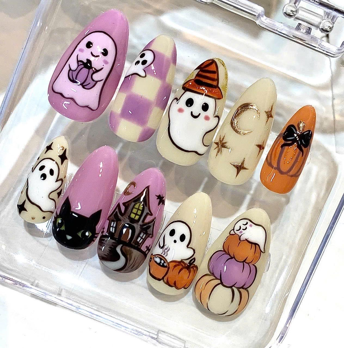 Halloween Press On Nails, Purple Ghost, Spooky Haunted House, Pumpkin Designs