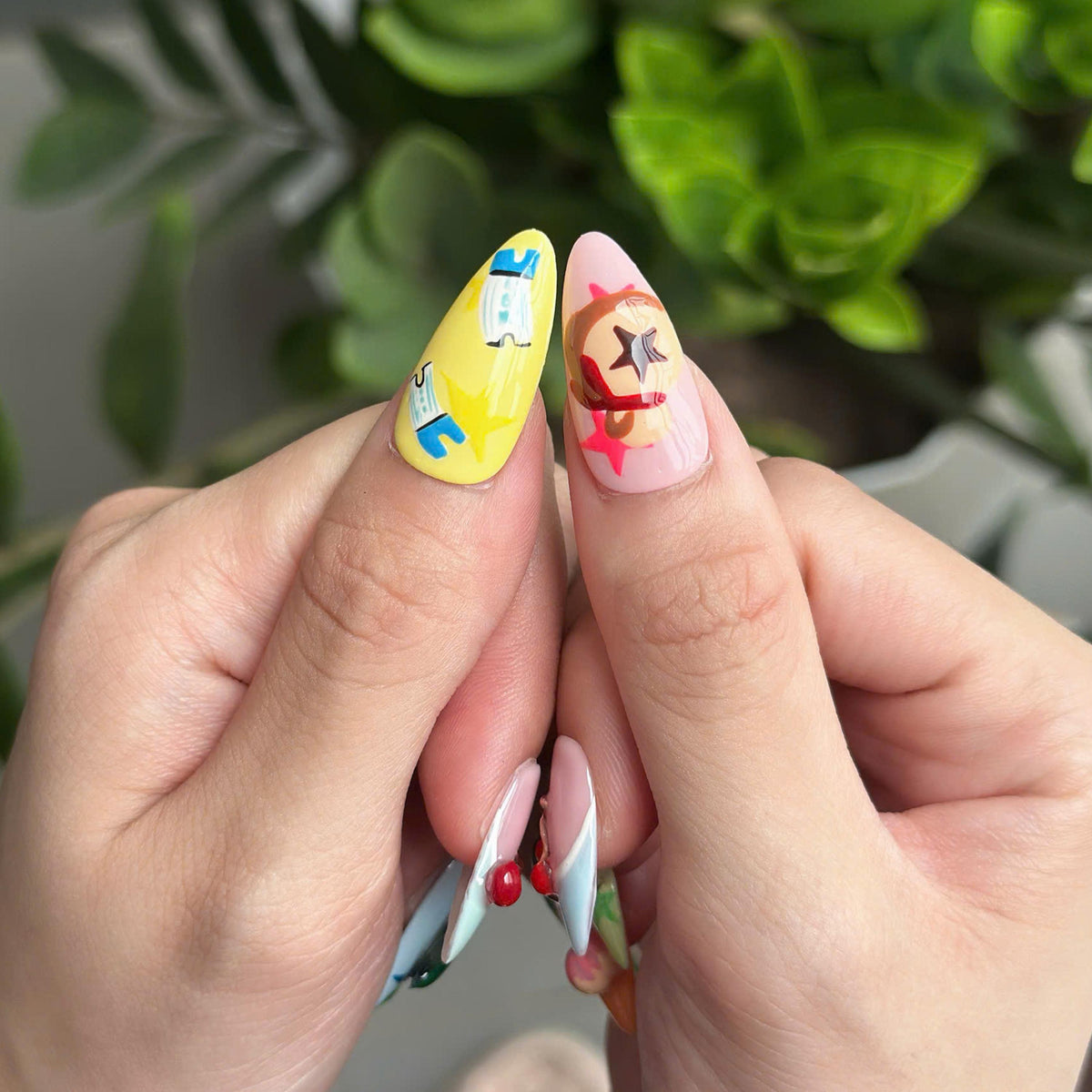 Cozy Game Press On Nails with Cute Animal Charms | Pastel Island Life Almond Nails | Kawaii Gamer Nail Art for Gaming Lover Gift | JB500UC