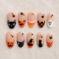 Spooky Halloween Press On Nails, Cute Ghost Black Cat Nails, Handmade Holiday Nail Art