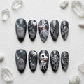 Spooky Ghost Dog Press On Nails | Gothic Halloween Nails | Dark Gothic Almond Nails | RIP Tombstone Art Nail | 3D Character Art Nail