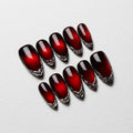 Dark Gothic Red Press On Nails | Vampire Blood Dark Magic | Edgy Ombre Almond Nail | Silver Chrome Border Nail | 3D Liquid Metal Art Nail
