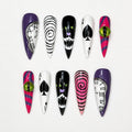 Cheshire Cat Wonderland Press On Nails |  Alice in Wonderland Nail Art | Playing Card & Spiral Illusion Nails | Halloween Nails | JB109HK