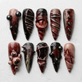 Gory Horror Press On Nails | Bloody Monster Flesh Vibes | Dark Gothic Stiletto Nails | 3D Eyeball Stitch Nail | Sculpted FX Gel Art Nail