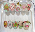 Whimsical Pastel Press-On Nails, 3D Clown Floral Charm Art (Reusable)