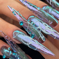 Blue Chrome Press On Nails, Futuristic Aura Stiletto Nails, Y2K Cyber Nail Set