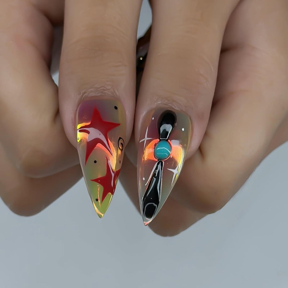 Creepy Clown Press On Nails, 3D Chrome Circus Gothic Nails, Halloween Cosplay Nail Set, Harlequin Nail Art