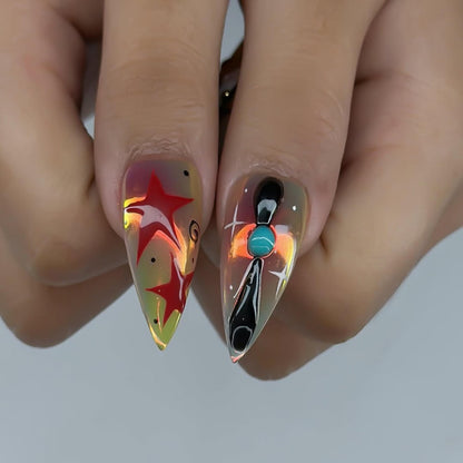 Creepy Clown Press On Nails, 3D Chrome Circus Gothic Nails, Halloween Cosplay Nail Set, Harlequin Nail Art