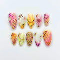 Abstract Press On Nails with 3D Gold Swirls | Aura Fake Nails with Crystal Charms | Handmade Maximalist Nail Art for Party | JB509UC