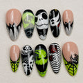 Halloween Press On Nails, Spider Web Skull Nails, Gothic Stiletto Nails