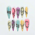 Silver Chrome Press On Nails with 3D Metallic Art , Purple Long Stiletto Nails , Futuristic Y2K Fake Nails for Party | JB493UC