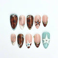 Y2K Press On Nails with Chrome Star Design | Brown Blue Rhinestone Nail Art | Retro Futuristic Handmade Nailst | JB522UC