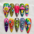 3D Colorful Funky Press On Nails, Y2K Maximalist Nail Set, Handmade Trippy Nails
