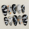 Spooky Ghost Press On Nails, 3D Spooky Spider Nail Set, Black Cute Cosplay Nails