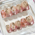 Pink Floral 3D Pearl French Tip Nails, Elegant Square Press-On Set