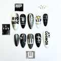 Kpop Concert Press On Nails with Silver Chrome | Black White Crown Nail Art | Korean Pop Fan Nails for Concert, Music Festival | JB503UC