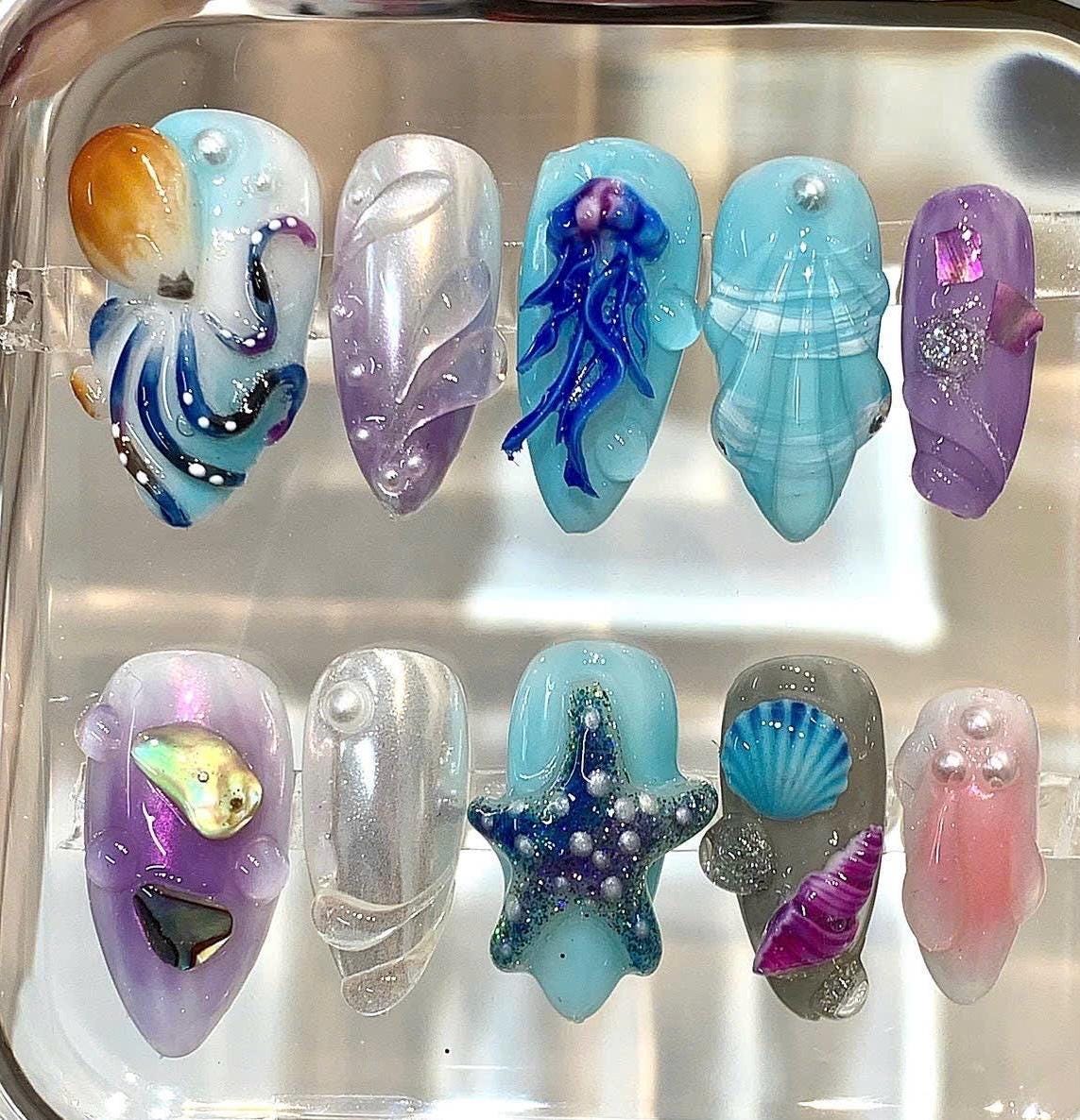 Ocean Press On Nails | 3D Mermaid Jelly Nails