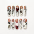 Gothic Press On Nails with Silver Chrome Cross , Red Heart 3D Nail Art , Handmade Long Square Nails for Y2K Grunge Style | JB504WI