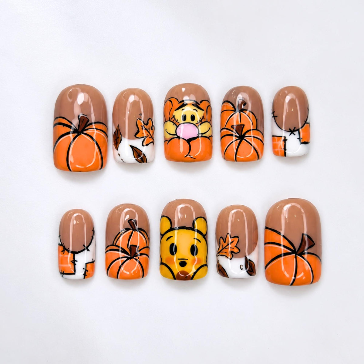 Halloween Press On Nails with Pumpkin Art | Cute Spooky Nails | Orange Halloween Fake Nail Set | JB528WC