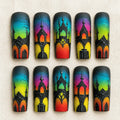 Dark Halloween Press On Nails, Gothic Cathedral Stained Glass Nail Art