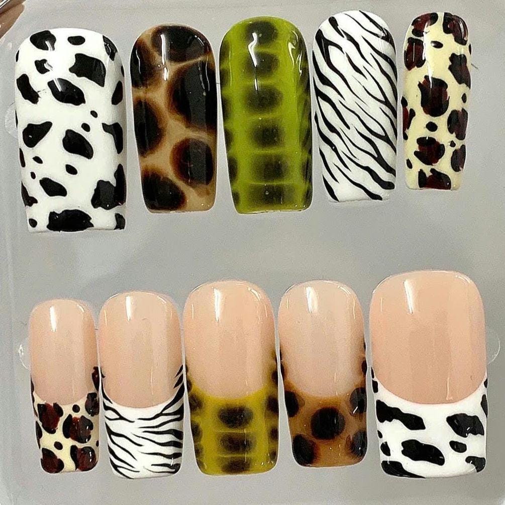 Animal Print Press On Nails | Cow, Leopard, Zebra | Trendy Fake Nails