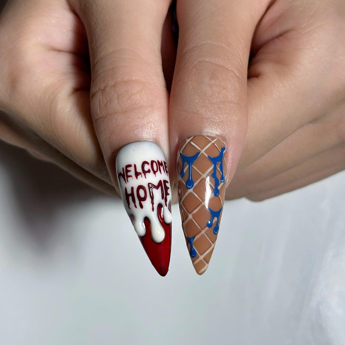 Creepy Cute Press On Nails with Button Eye Art | Dark Fantasy 3D Design | Spooky Halloween Statement Nails | JB536UC