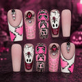 Pink Halloween Press On Nails, Gothic Spiderweb Nails, Creepy Cute Nail Art