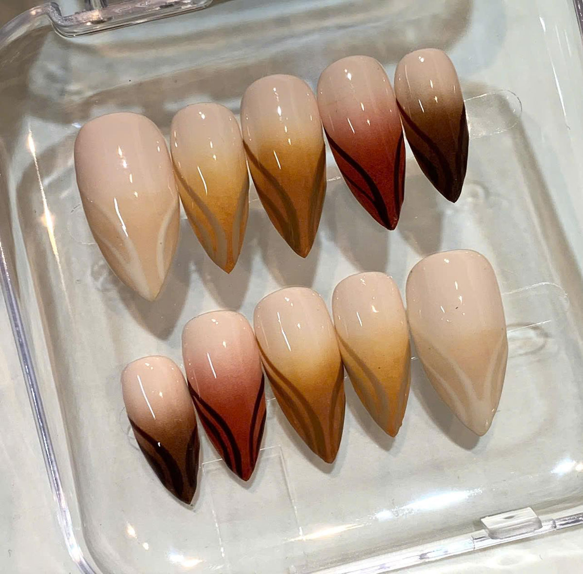 Nude Brown Ombre Press On Nails | Long Stiletto Nails | Elegant Neutral Nail Set | Handmade Reusable Nails