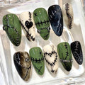 Gothic Press-On Nails, Stitched Heart, Spider Web, Grunge Halloween Set