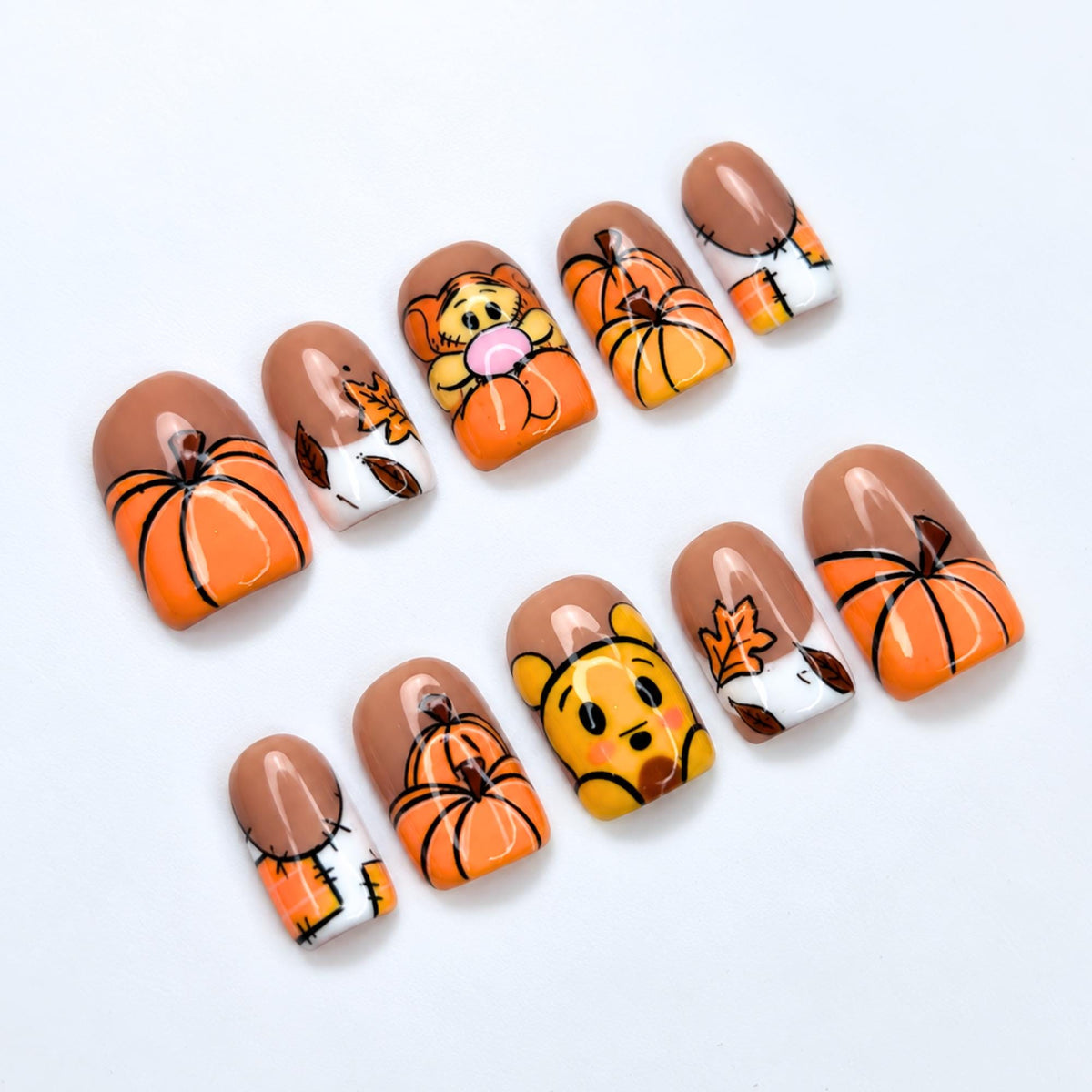 Halloween Press On Nails with Pumpkin Art | Cute Spooky Nails | Orange Halloween Fake Nail Set | JB528WC
