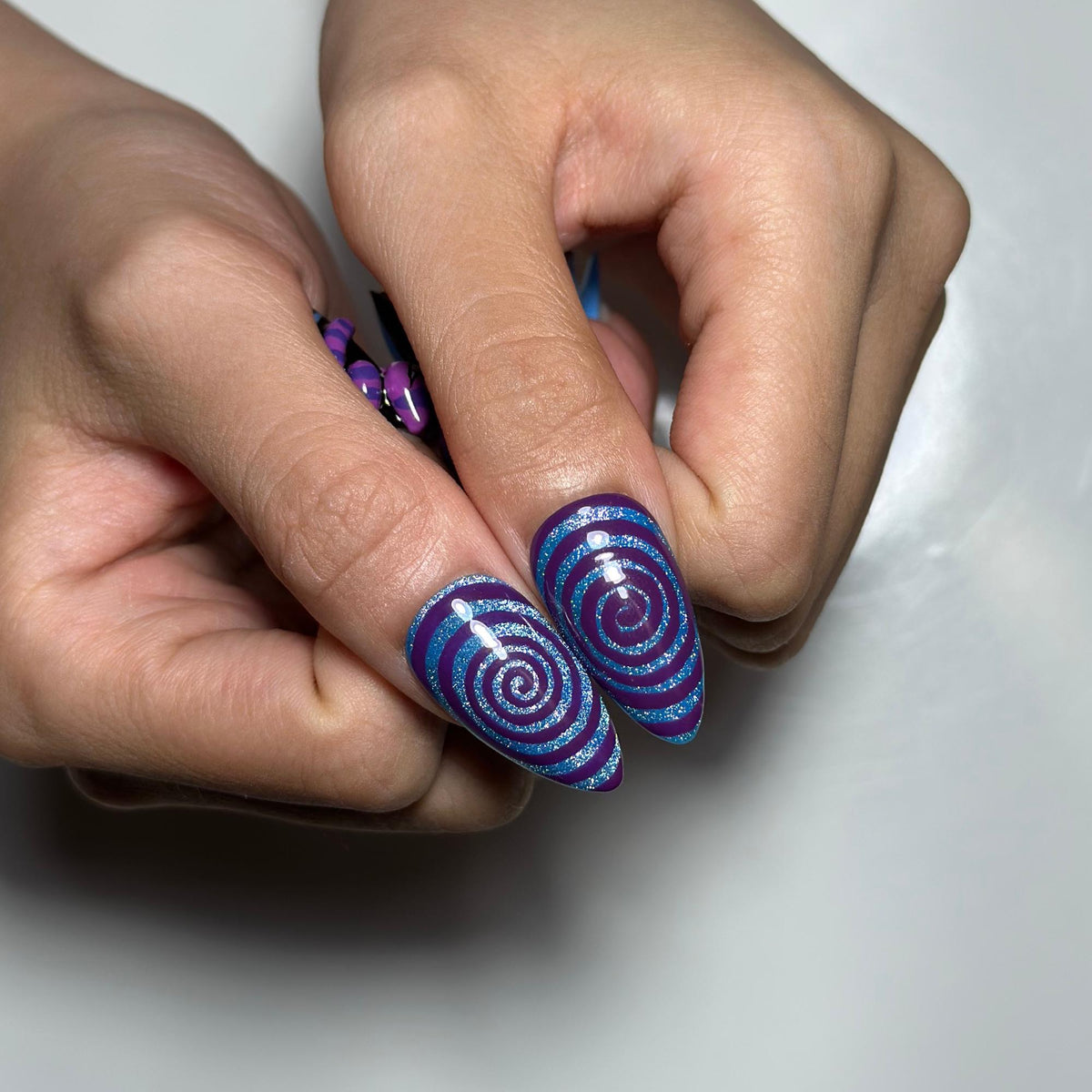 Wonderland Press On Nails with Purple Cat Art , Playing Card & Clock Nails , Whimsical Fantasy Nail Set| JB538WA