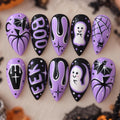 Purple Halloween Press On Nails, Ghost Bat Spider Web Spooky Nails