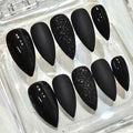 Black Stiletto Press On Nails – Glossy, Matte & Glitter, Reusable Nail Set