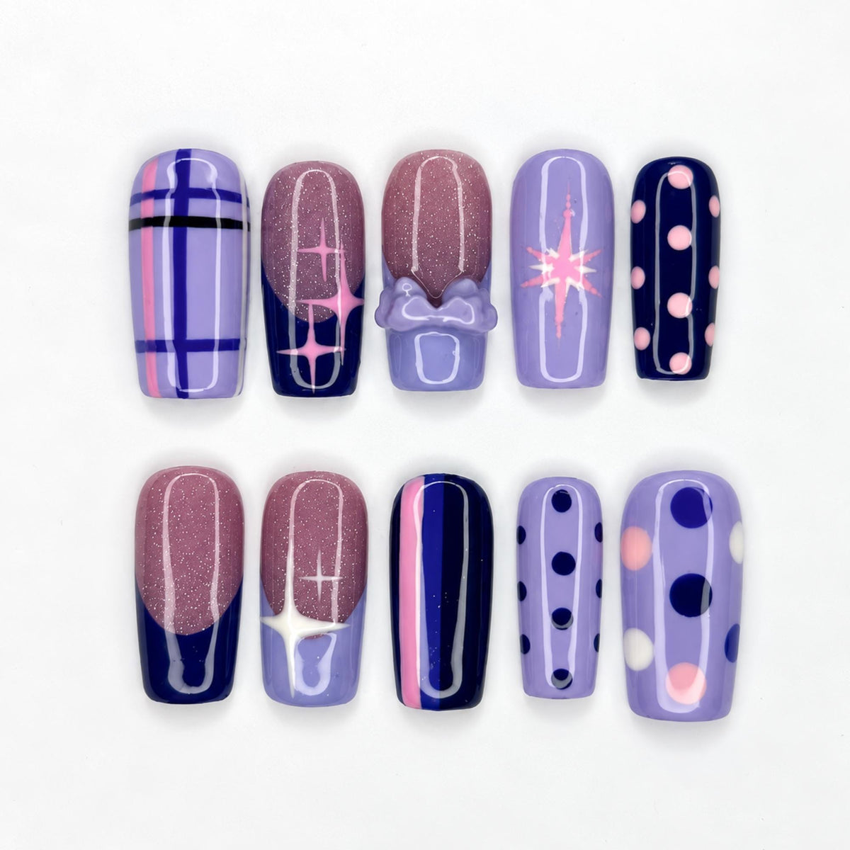 Pony Inspired Press On Nails, Purple Pastel Nails, Cute Magical Star Nail Art, Y2K Handmade Press Ons  | JC665WI