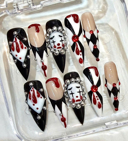 Creepy Clown Press On Nails: Gothic Horror Halloween Nail Art Set