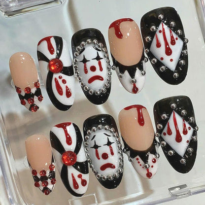 Creepy Clown Press On Nails: Gothic Horror Halloween Nail Art Set