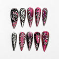 Gothic Press On Nails with Pink Chrome , 3D Spider Web Nails , Dark Glam Stiletto Nails for Hallowee | JB548WI