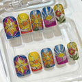 Hand Painted Stained Glass Press On Nails: Flower Sunset Nail Art