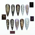 Burgundy Press On Nails with Silver Chrome Art | Dark Romantic Metallic Design | Long Stiletto Nails | JB551UI