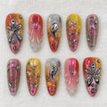 Y2K Futuristic Press On Nails, 3D Abstract Jelly Nail Set, Cyber Silver Chrome Nails