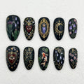 Handmade Gothic Botanical Press On Nails, Mystic Celestial Nail Set, Eye Moon Candle & Koi Fish Accents, Nails For Dark Enchanted Vibes
