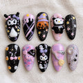 Black Pink Halloween Press On Nails, Spooky 3D Character Nails, Cute Kawaii Ghost Pumpkin Nail Set
