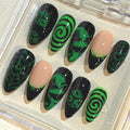 Oogie Boogie Halloween Press On Nails | Neon Green Gothic Nail Art Set