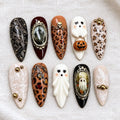 Gothic Halloween Press On Nails, 3D Ghost Pumpkin, Tortoiseshell Lace Nail Art