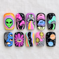 Psychedelic Press On Nails, Trippy Alien Mushroom Rainbow Nail Art