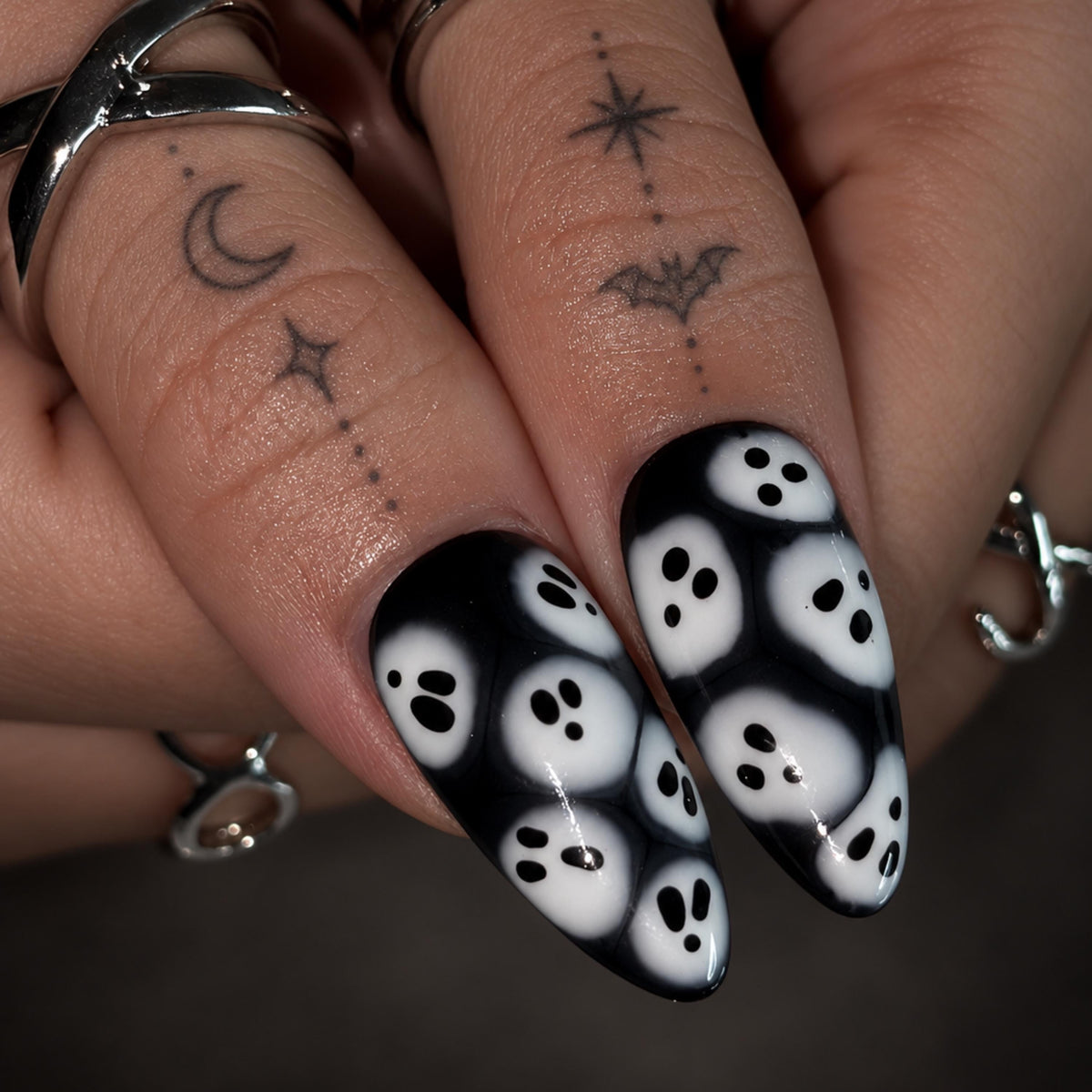 Halloween Press On Nails | Ghost Spider Web Nails | Red Black Gothic Cross | Spooky 3D Nail Art | JB680UC