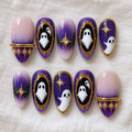 Halloween Ghost Press On Nails, Purple Ombre Nails, Gothic Gold Nail Art